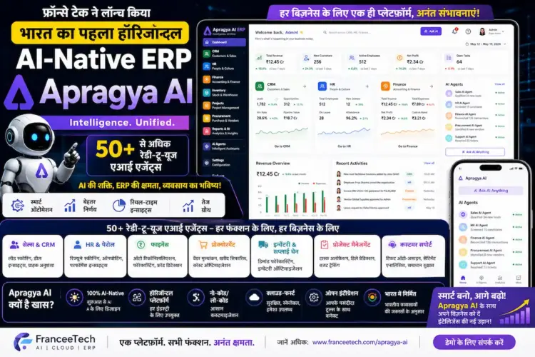 फ्रॉन्से टेक ने लॉन्च किया भारत का पहला हॉरिजॉन्टल AI-Native ERP 'Apragya AI', मिलेंगे 50 से अधिक रेडी-टू-यूज़ एआई एजेंट्स