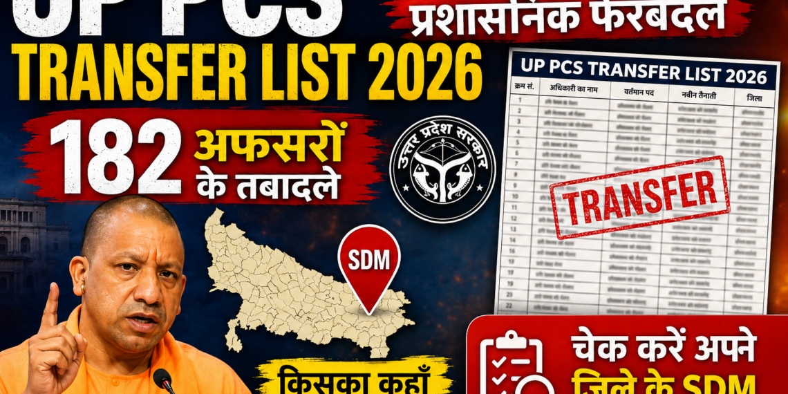 UP PCS Transfer List 2026: योगी सरकार का बड़ा प्रशासनिक फेरबदल, 182 अफसरों के तबादले, चेक करें अपने जिले के SDM का नाम