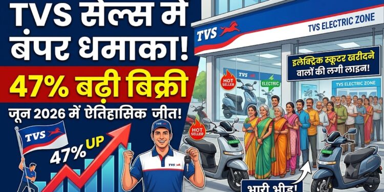 TVS Sales June 2026: टीवीएस ने गाड़ दिए झंडे, 47% बढ़ी बिक्री, इलेक्ट्रिक स्कूटर खरीदने वालों की लगी लाइन
