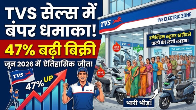 TVS Sales June 2026: टीवीएस ने गाड़ दिए झंडे, 47% बढ़ी बिक्री, इलेक्ट्रिक स्कूटर खरीदने वालों की लगी लाइन