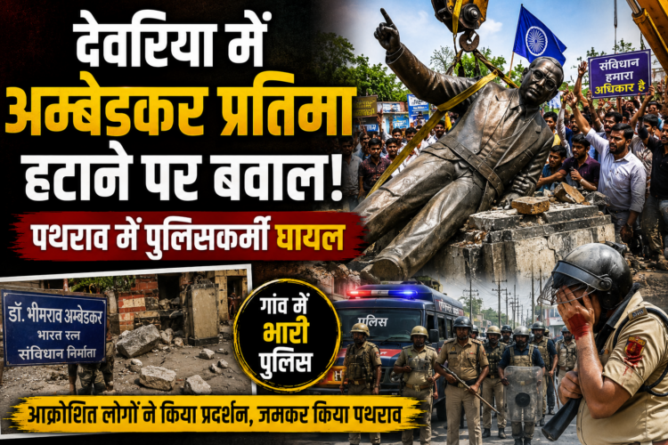 Deoria Ambedkar Statue Controversy: देवरिया में अम्बेडकर प्रतिमा हटाने पर बवाल, पथराव में पुलिसकर्मी घायल; गांव में भारी पुलिस